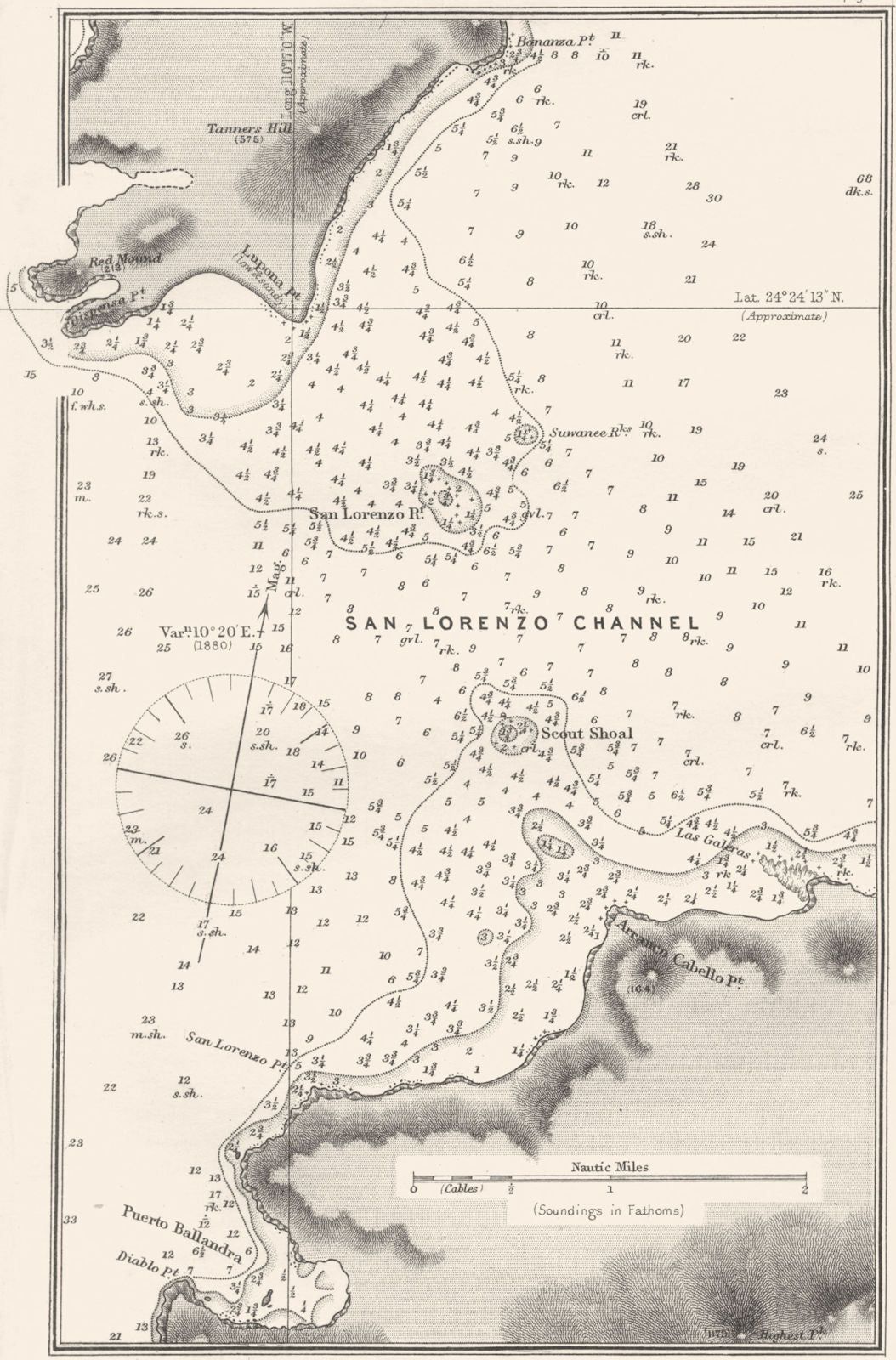 MEXICO. Sea chart of San Lorenzo Channel 1881 old antique map plan